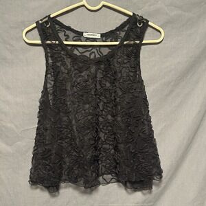 Free People Black Boho Sleeveless Mesh Black Top